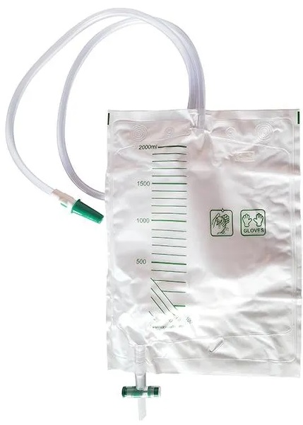 SACCA DRENAGGIO URINARIO A CIRCUITO CHIUSO, CAPACITA' 2000ML, GRADUATA, TUBO DI COLLEGAMENTO LARGO PER PREVENIRE LE INFEZIONI. PORT PER IL PRELIEVO DI URINA. VALVOLA ANTIREFLUSSO - Doctor Vinz