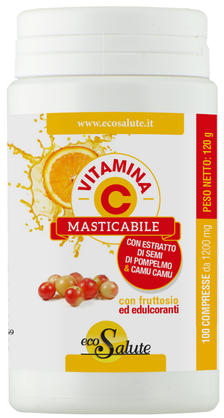 VITAMINA C MASTICABILE CON ESTRATTO DI SEMI DI POMPELMO + CAMU CAMU 100 COMPRESSE BARATTOLO 120 G - Doctor Vinz