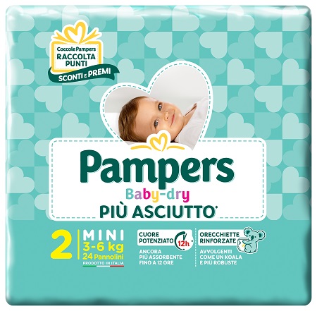 PANNOLINI PER BAMBINI PAMPERS BABY DRY DOWNCOUNT NO FLASH MINI 24 PEZZI BUONO SCONTO - Doctor Vinz