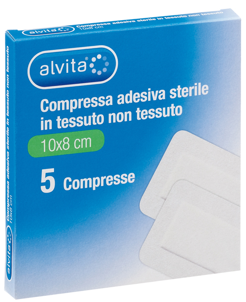 ALVITA GARZA COMPRESSA ADESIVA STERILE IN TESSUTO NON TESSUTO ESTENSIBILE BIANCO 10X8CM 5 PEZZI - Doctor Vinz