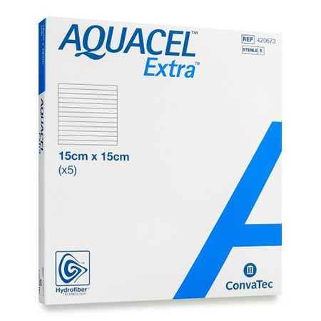 MEDICAZIONE IN HYDROFIBER STERILE COSTITUITA FIBRE IDROCOLLOIDI DI CARBOSSIMETILCELLULOSA SODICA PURA AQUACEL EXTRA 15X15 5 PEZZI - Doctor Vinz
