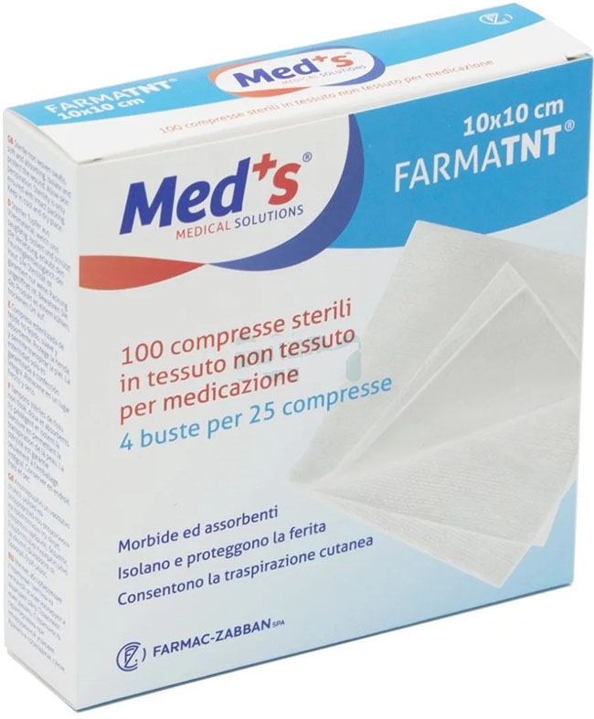 GARZA COMPRESSA MEDS FARMATNT IN TESSUTO NON TESSUTO 10X10CM 100 PEZZI - Doctor Vinz