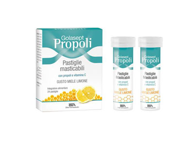 GOLASEPT PROPOLI 24 COMPRESSE MASTICABILI MIELE LIMONE - Doctor Vinz