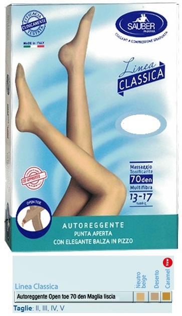 SAUBER AUTOREGGENTE OPEN TOE MAGLIA LISCIA 70 DEN COLORE NEUTRO BEIGE TAGLIA 3 LINEA CLASSICA - Doctor Vinz