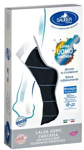 SAUBER CALZA UOMO FANTASIA Q-SKIN 140 DEN BLU RIGA SOTTILE GHIACCIO TAGLIA M - Doctor Vinz