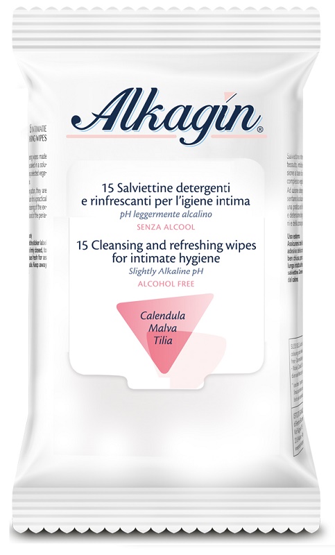 ALKAGIN SALVIETTINE DETERGENTI E RINFRESCANTI PER L'IGIENE INTIMA PH LEGGERMENTE ALCALINO SENZA ALCOOL 15 PEZZI CALENDULA MALVA E TILIA - Doctor Vinz