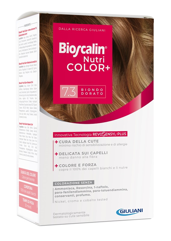 BIOSCALIN NUTRICOLOR PLUS 7,3 BIONDO DORATO CREMA COLORANTE 40 ML + RIVELATORE CREMA 60 ML + SHAMPOO 12 ML + TRATTAMENTO FINALE BALSAMO 12 ML - Doctor Vinz