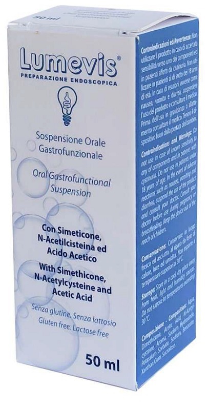 LUMEVIS SOSPENSIONE ORALE MONOUSO A BASE DI SIMETICONE N-ACETILCISTEINA E ACIDO ACETICO DA UTILIZZARE IN PREPARAZIONE DI ESAMI CLINICI AMBITO GASTROSCOPICO 50 ML - Doctor Vinz