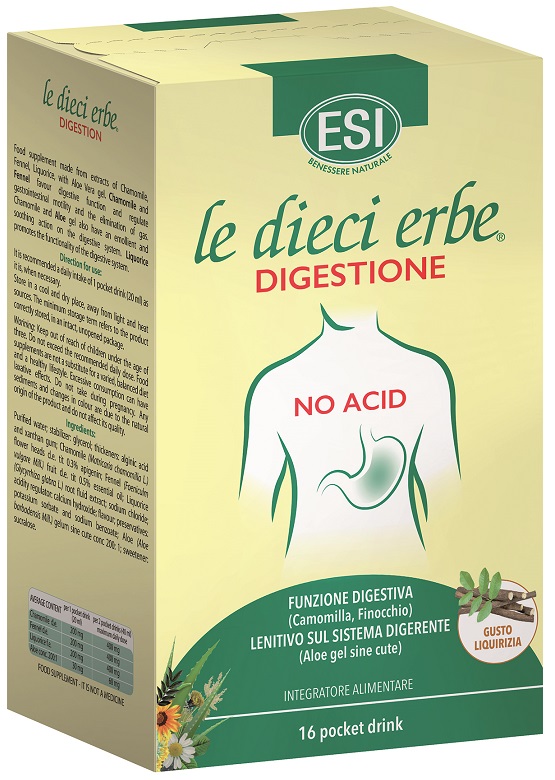 ESI LE DIECI ERBE DIGESTIONE NO ACID 16 POCKET DRINK GUSTO LIQUIRIZIA 20 ML - Doctor Vinz