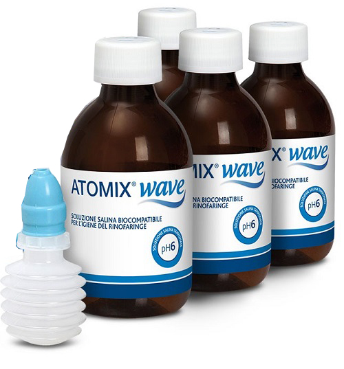 ATOMIX WAVE DISPOSITIVO PER IGIENE RINOFARINGEA ATOMIX SOLUZIONE SALINA 4 FLACONI DA 250 ML - Doctor Vinz