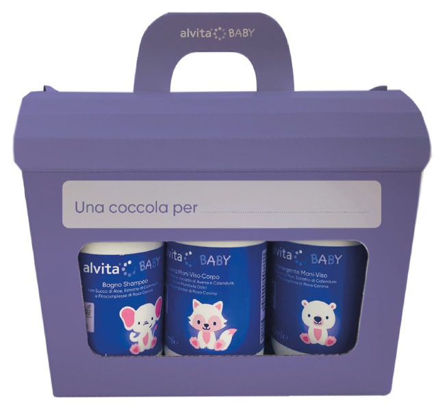 ALVITA COFANETTO BABY 5 PEZZI 1 BAGNO SHAMPOO 300 ML + 1 CREMA VISO CORPO 300 ML + 1 DETERGENTE MANI VISO 300 ML + 1 PASTA OSSIDO ZINCO 100 ML + SALVIETTE PURE WATER 60 PEZZI - Doctor Vinz