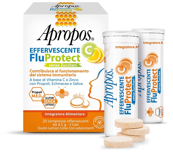 APROPOS EFFERVESCENTE C FLUPROTECT SENZA ZUCCHERI 20 COMPRESSE EFFERVESCENTI - Doctor Vinz
